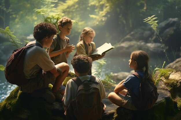 Photo a group of children participating in an outdoor en 00056 00