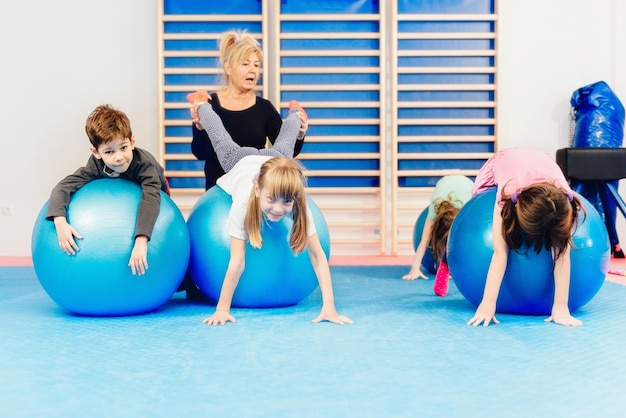 Group of children at physical education class