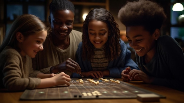 A group of children playing a board game