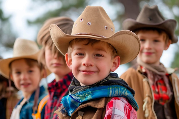 Foto un gruppo di bambini che giocano a cowboy nel parco