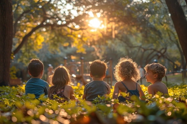 A group of children playing in a park