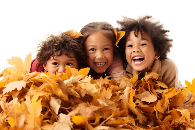 group of children playing in a pile of leaves capturing the joy and playfulness of the season