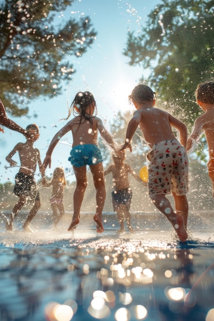 プール で 遊ぶ 子供 たち の グループ