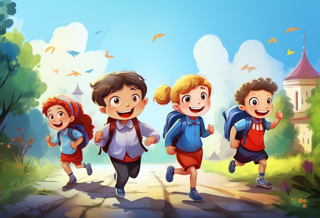 A group of children running