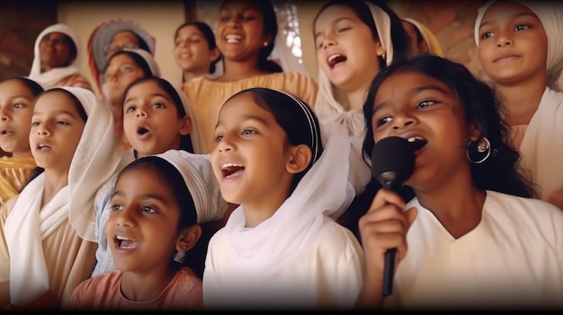 A group of children singing and singing.