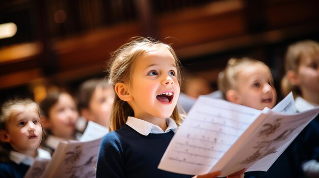 Photo a group of children singing in unison dressed in choir robes with passion and joy on their faces