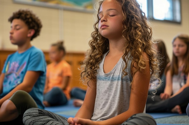 Foto un gruppo di bambini seduti in cerchio a fare yoga