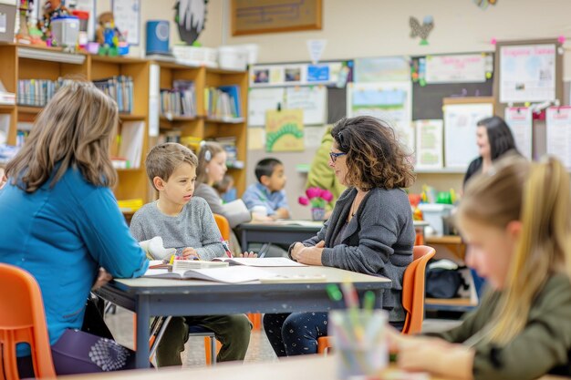 Foto un gruppo di bambini seduti a una scrivania in una classe