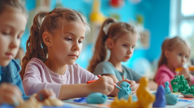 Group of Children Sitting at a Table Playing With Toys Children Day