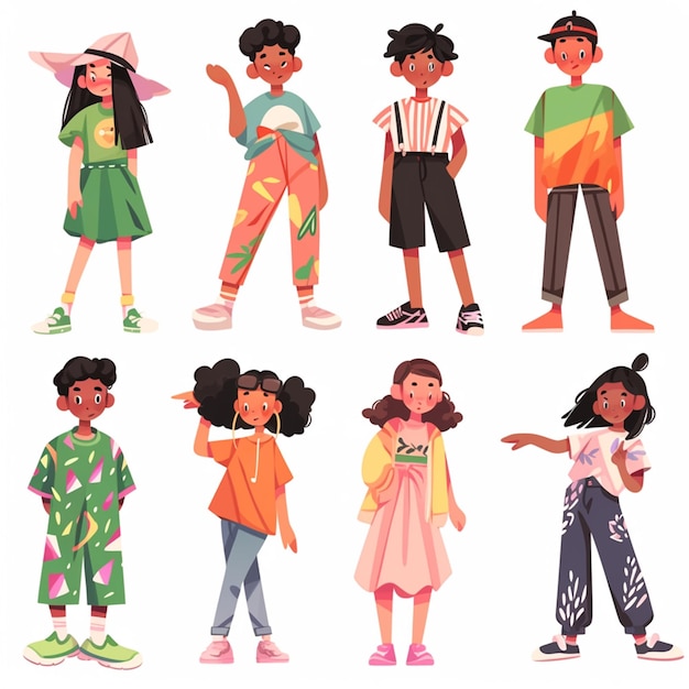 A group of children standing in different poses and holding hands AI Generative