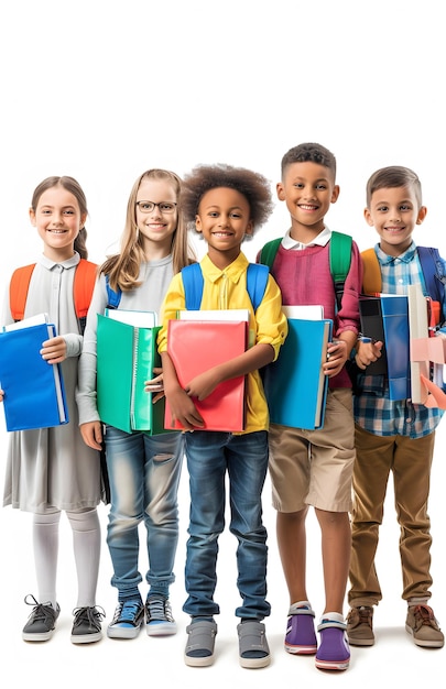 Foto un gruppo di bambini con libri e uno di loro ha una foto di un gruppo di figli che tengono libri