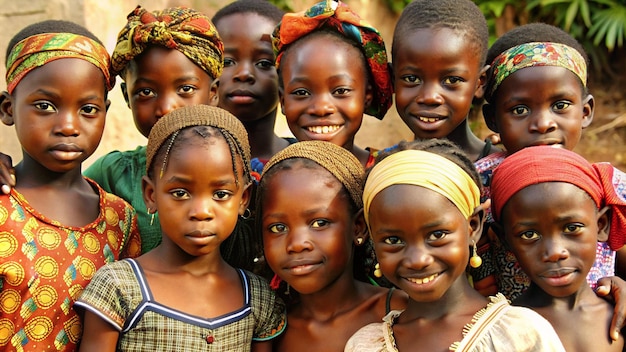 a group of children with different colored headscarf