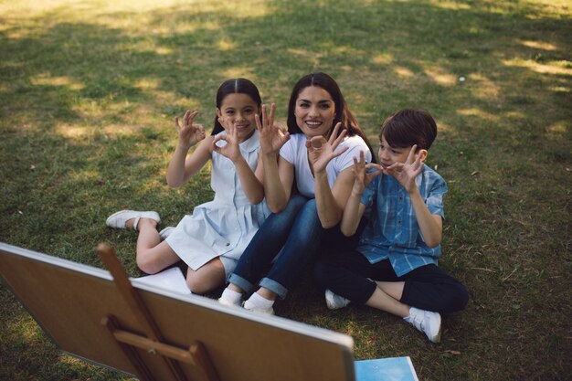 Group of children with teacher in park