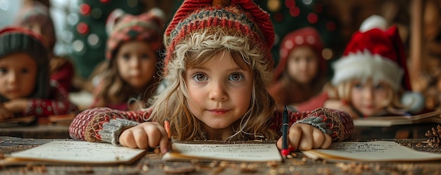 Photo a group of children writing letters to santa wallpaper