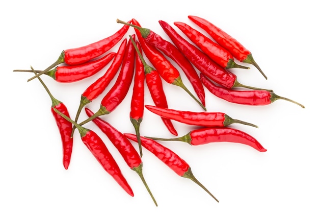 Group of chili peppers isolated on white background.