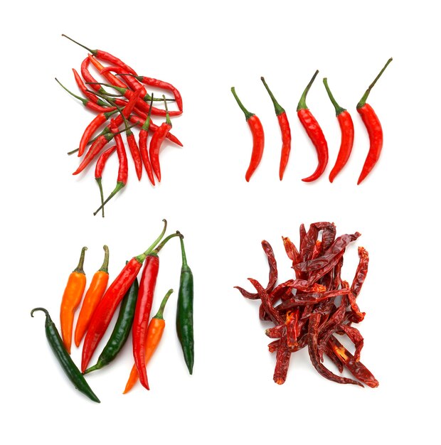 Group of chili on white background