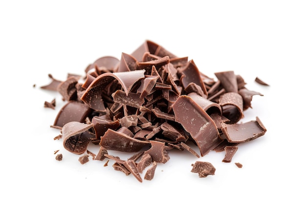 group of chocolate shavings isolated on white