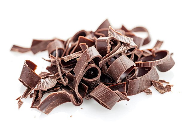 Photo group of chocolate shavings isolated on white