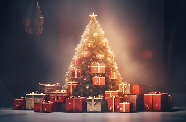 나무  ⁇  에 있는 크리스마스 선물 과 선물 들