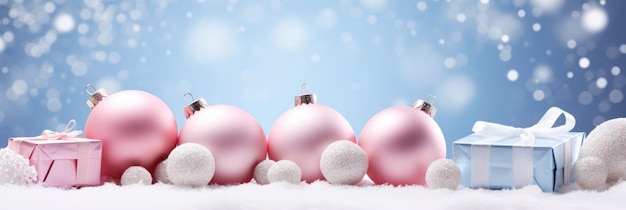 A group of christmas ornaments sitting on top of a snow covered ground Digital image