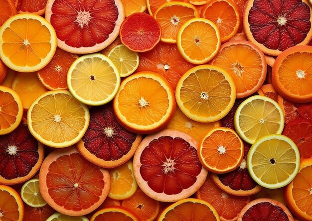 A group of citrus fruits are arranged in a large pile.