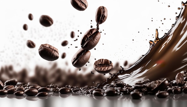 Group of coffee beans with movement shape food backgroundai generated images