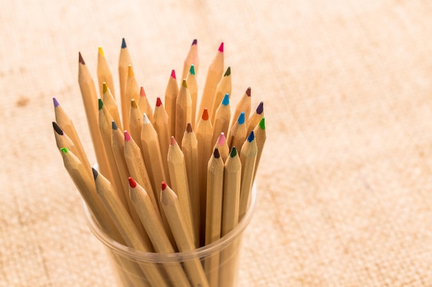 group of color pencils close up.