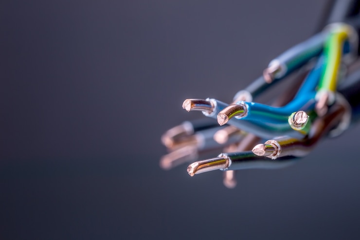 Photo group of colored electrical cables - studio shot.