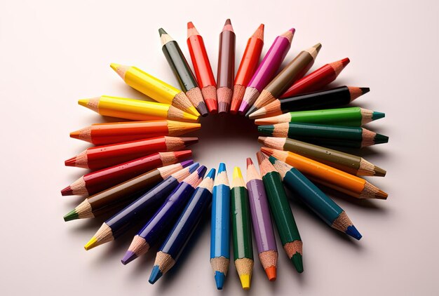 a group of colored pencils in a circle