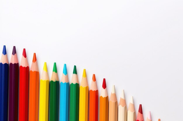 A group Colored pencils row on white background