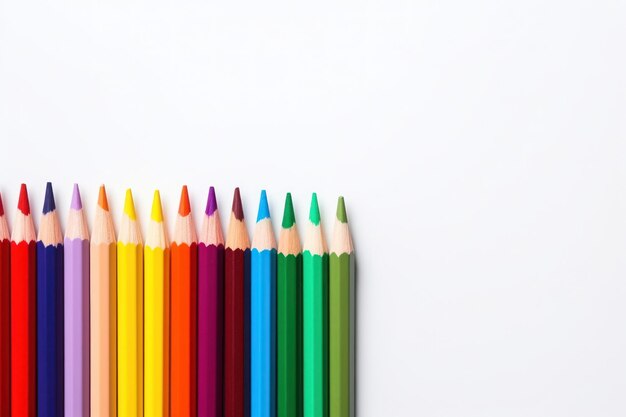 A group Colored pencils row on white background