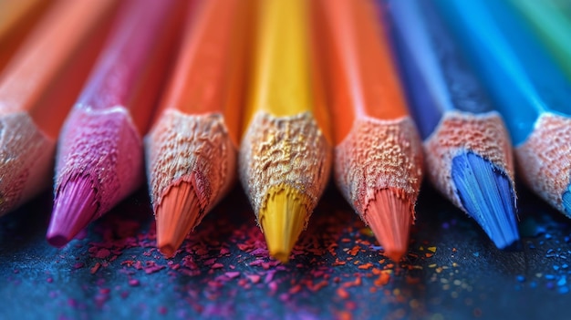 Photo group of colored pencils on table