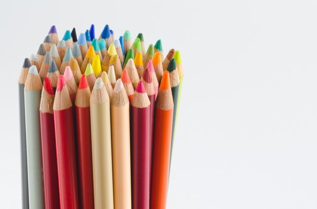 Group of colored pencils, tips.