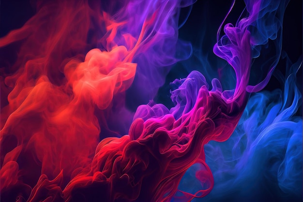 A group of colored smokes on a black background generative AI