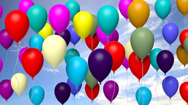 Group of colorful balloons on blue sky