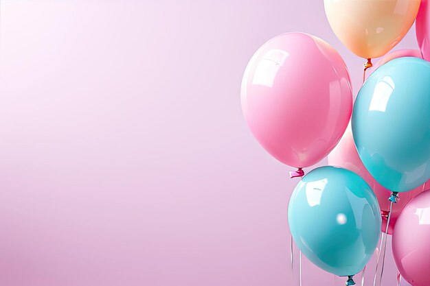 a group of colorful balloons with a pink background