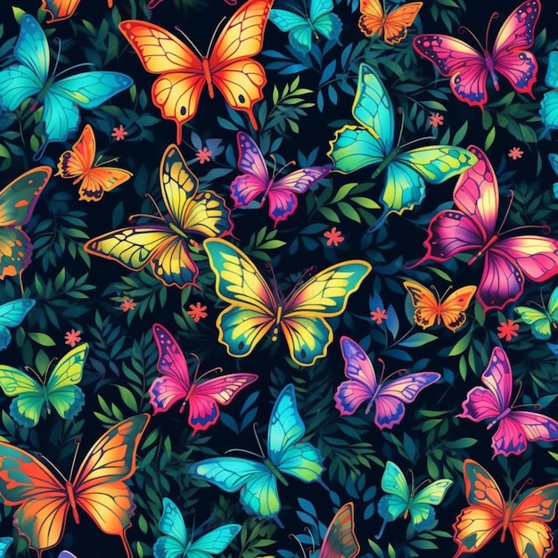 A group of colorful butterflies are flying in the air generative ai