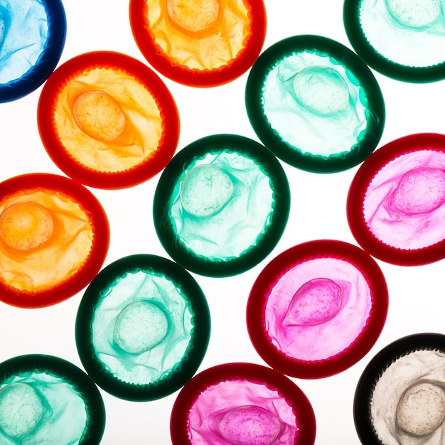 A group of colorful condoms for prevention. Taken in Studio with a 5D mark III.