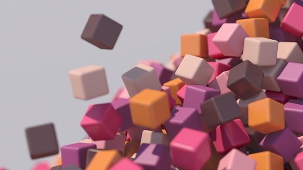 group of colorful cubes flying gray background abstract illustration 3d render