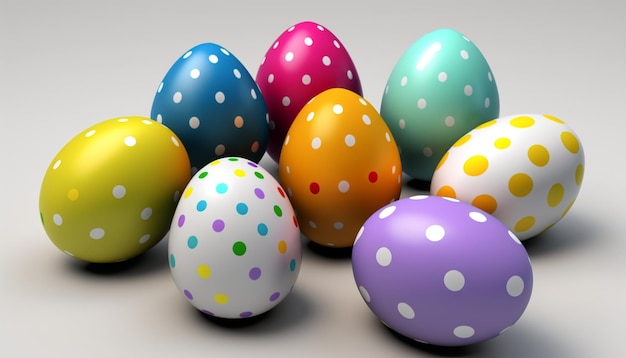 Photo a group of colorful easter eggs are lined up on a white background.