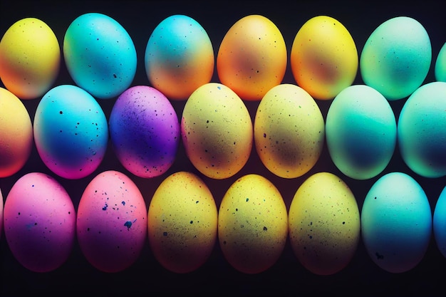 A group of colorful easter eggs on a black background