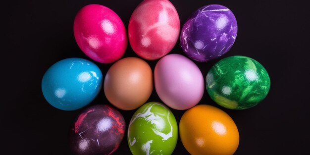 A group of colorful easter eggs in a circle