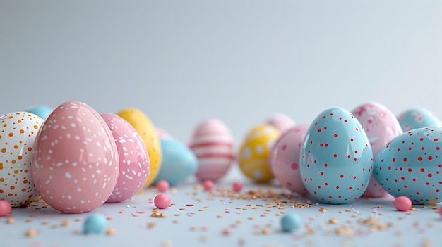 a group of colorful easter eggs with colorful decorations on them