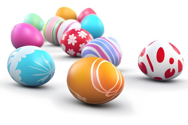 a group of colorful easter eggs with a white background