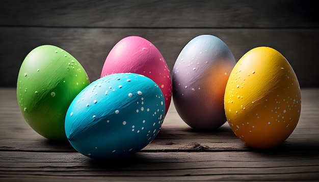 A group of colorful easter eggs with the word easter on the front.