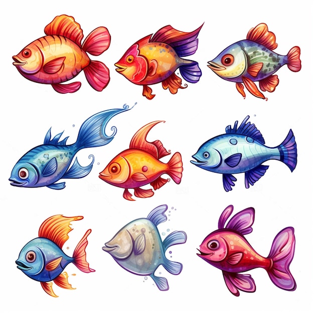 Photo a group of colorful fish on a white background generative ai
