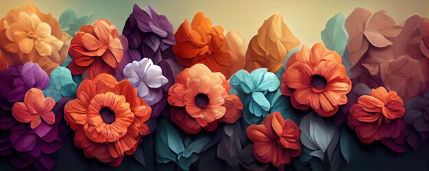 A group of colorful flowers sitting next to each other generative AI