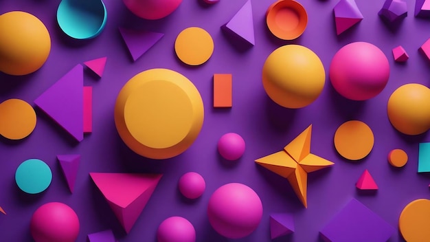 Group of colorful geometric shapes purple background abstract illustration 3d render