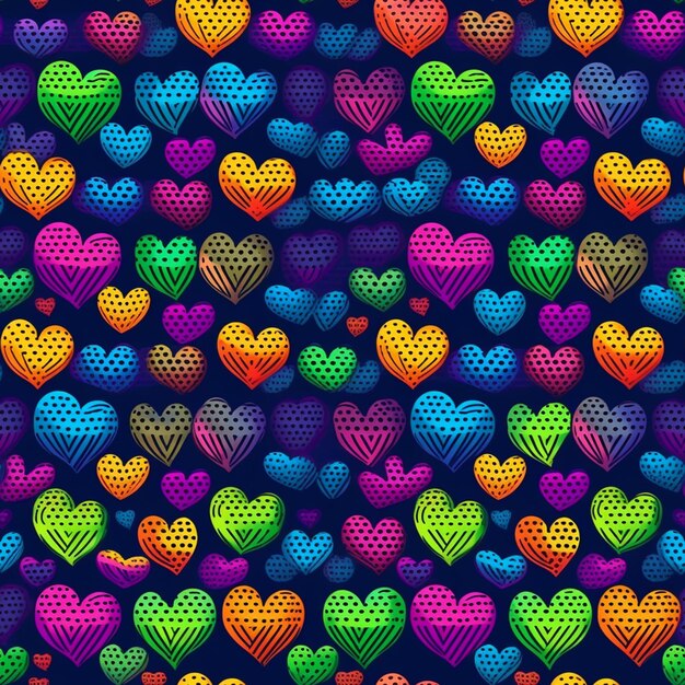 A group of colorful hearts on a blue background generative ai