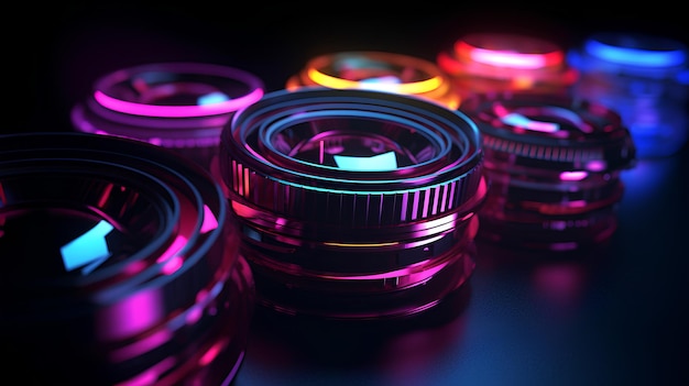 A group of colorful lights are on a black background.